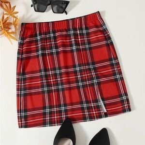 Plaid Mini Skirt Red Black Preppy Academia Prep School Slit Size Large